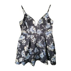 Jules and Cleo Dress Womens 20 Navy Blue Metallic Floral Jacquard Cocktail Prom